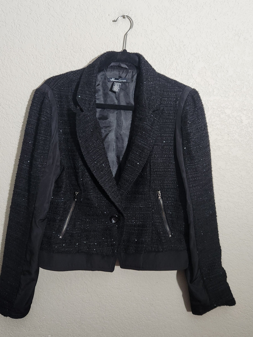Kenneth Cole Black Tweed Zip-Pocket Blazer